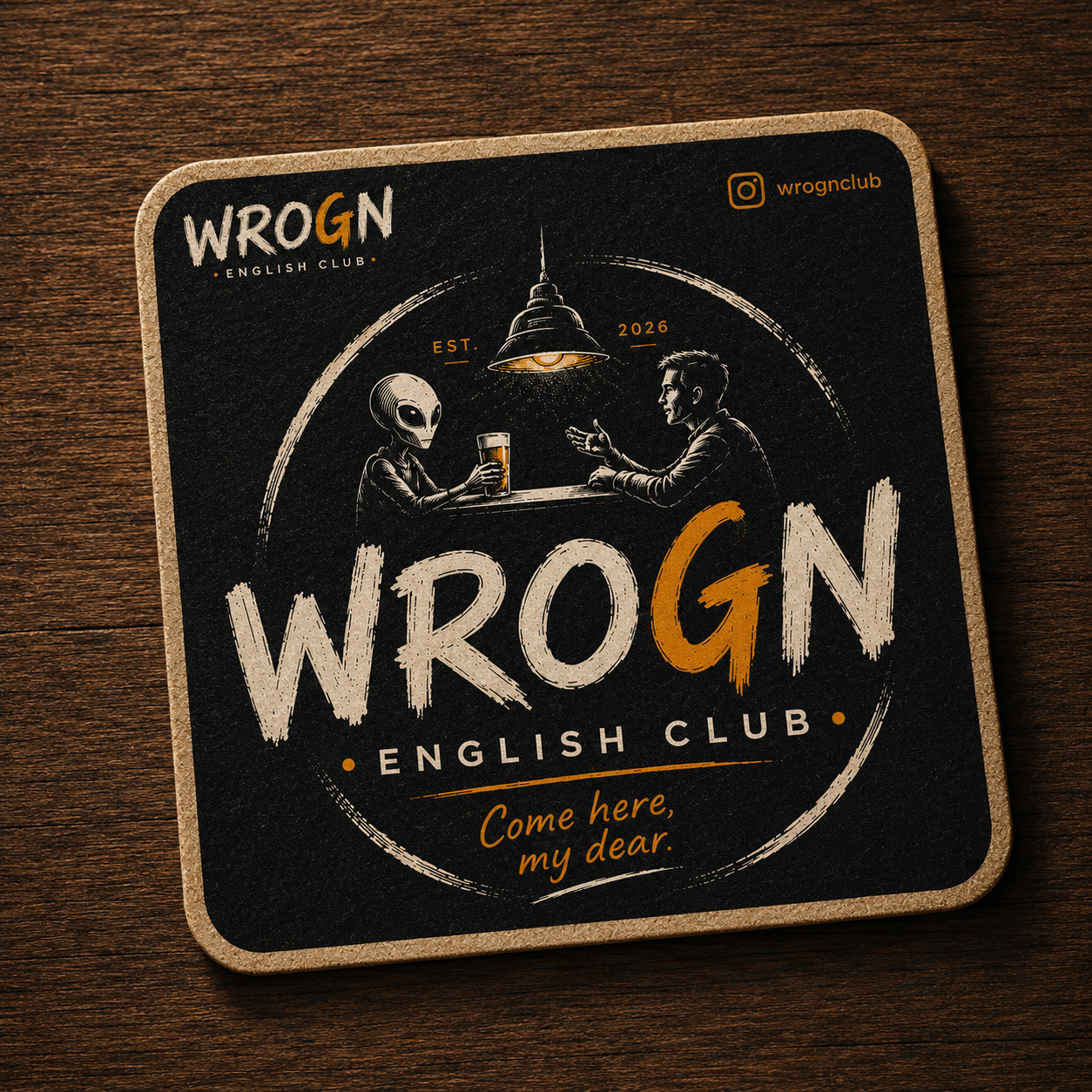 WROGN English Club beer mat logo
